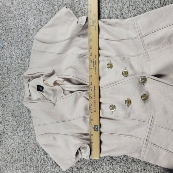 White House Black Market Blazer Womens 14 Beige Linen Blend Lined Short Sleeve - Picture 3 of 8